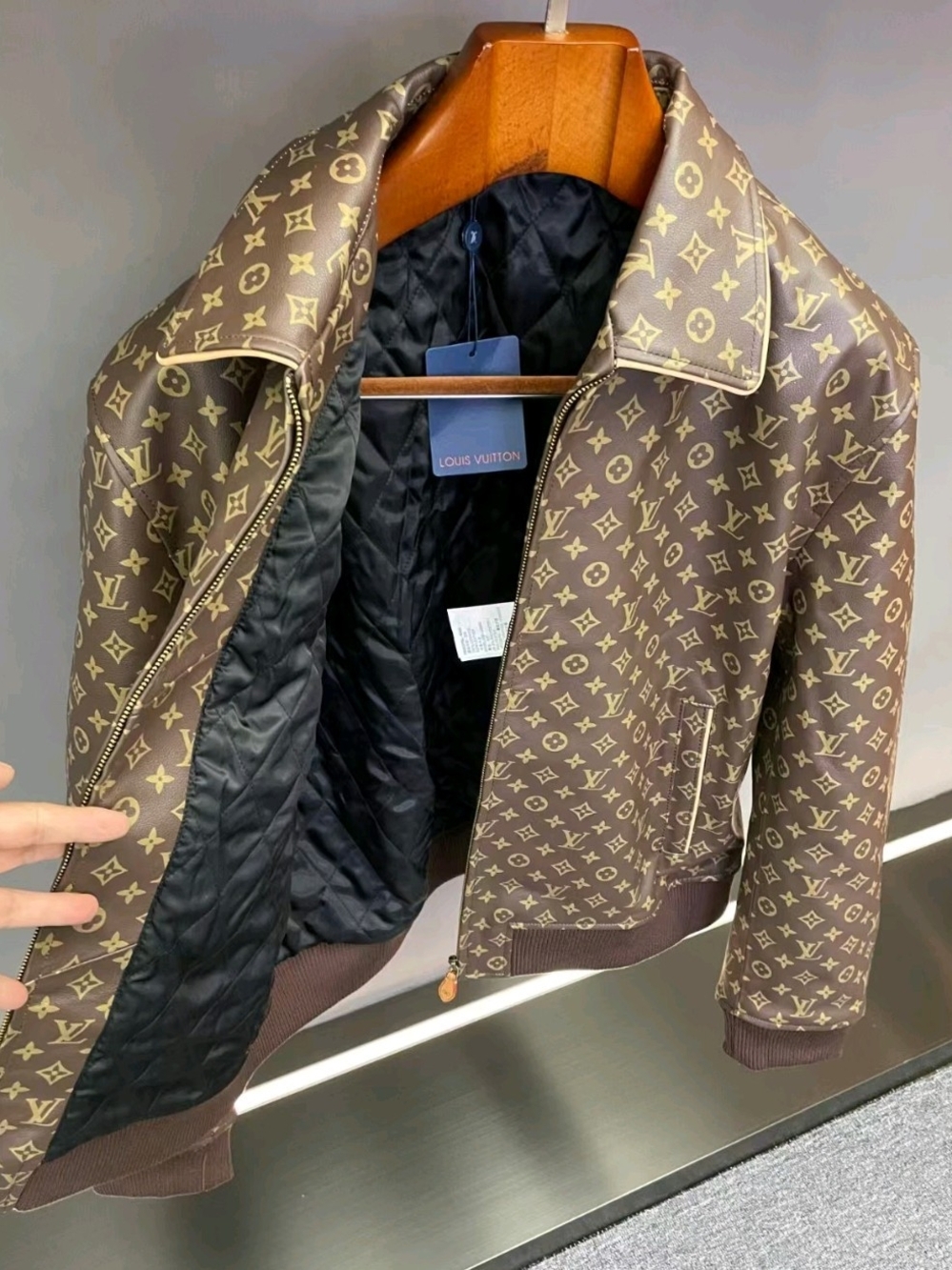 Louis Vuitton Brown Monogram Bomber Jacket with Black Quilted Lining